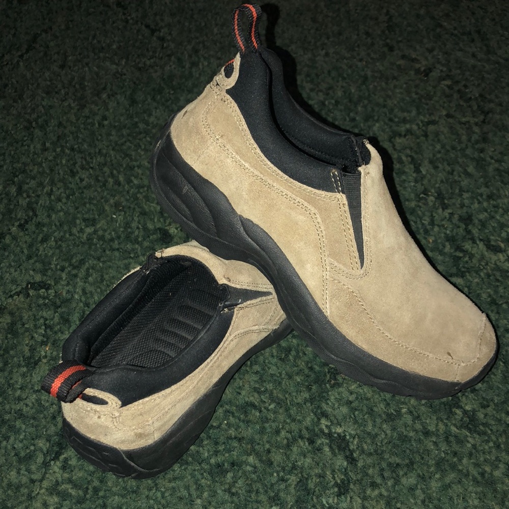 New tan suede slip on shoes
